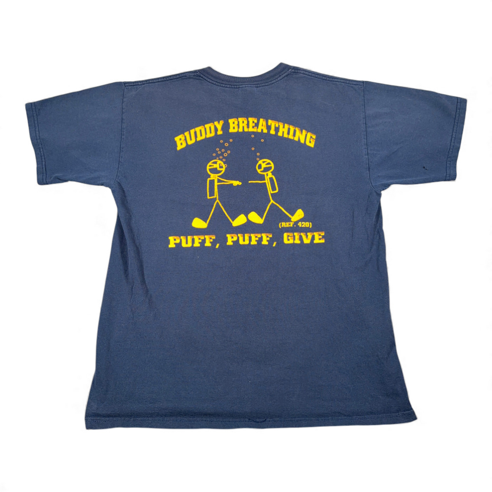 Vintage 420 Shirt Adult LARGE Blue Buddy Breathing Puff Give Funny Y2K